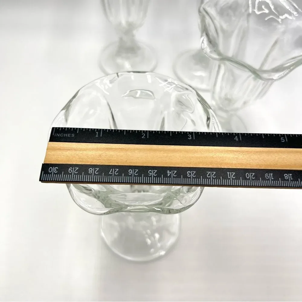 Four Vintage Clear‎ Pressed Glass Tall Footed Sundae Parfait Glasses Set of 4